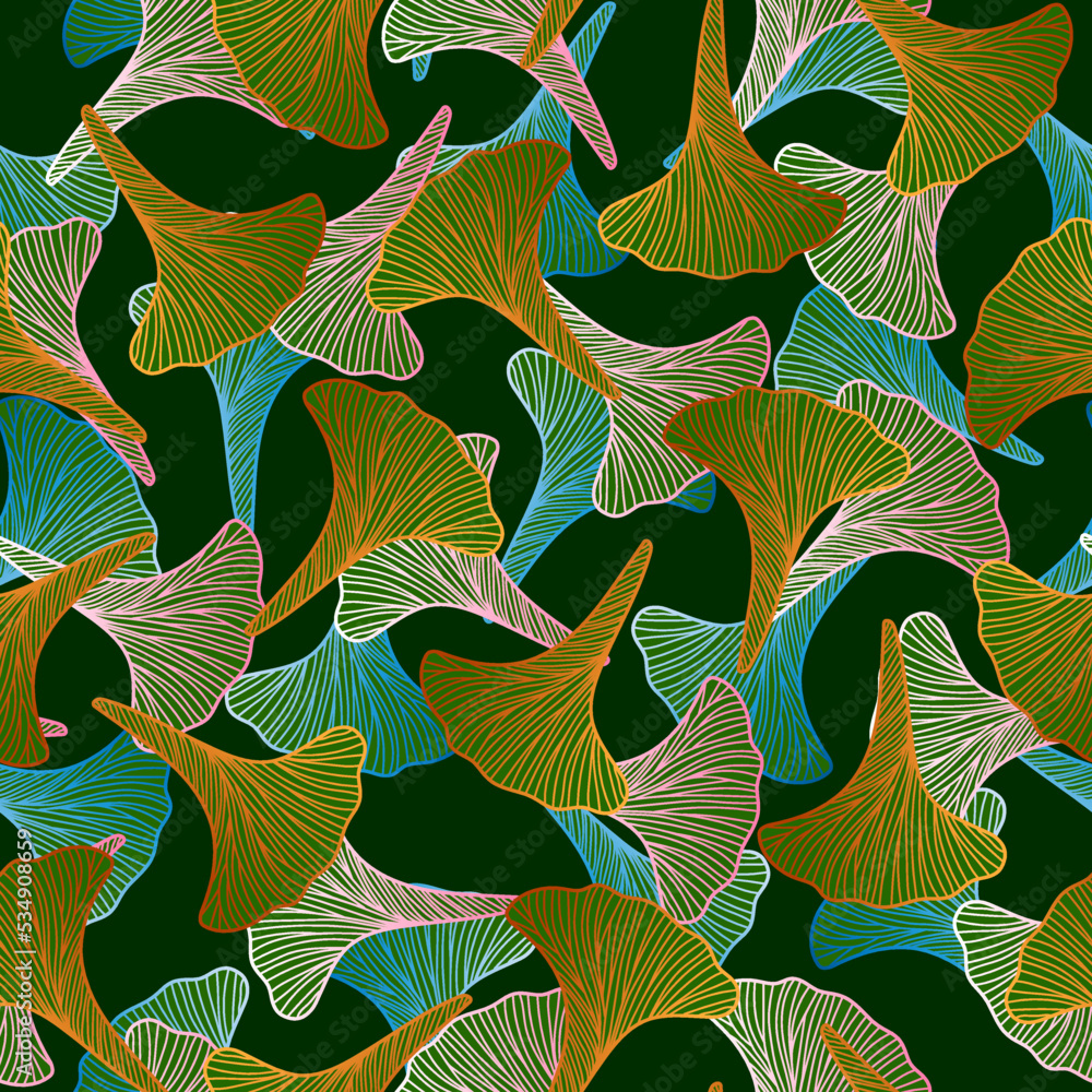 Poster floral seamless pattern with ginkgo leaf. botanical fabric print template. vector layout outline han