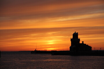 sunset over the sea in Karlskrona Sweden.