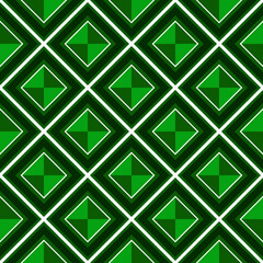 Green jewel seamless pattern. Vector fabric print template. Luxury rhombus ornament. Geometric checkered carpet background.