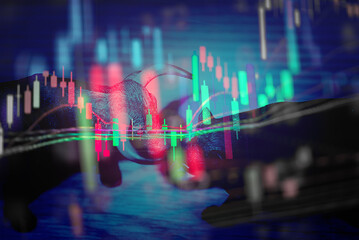 Close up of young business man and digital number of stock market background to represent successful in investment marketing. Find out the best solution in business and financial as concept.