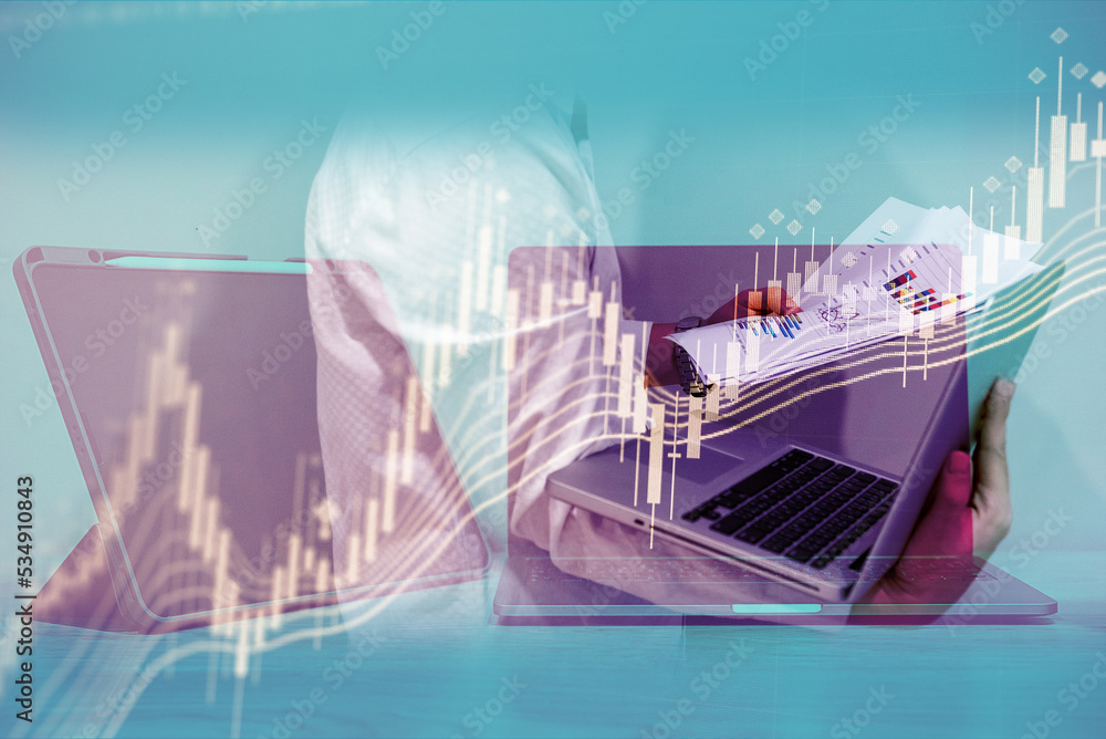 Aufkleber stock market data on digital led display. fundamental and technical analysis with candle stick graph