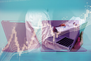 Stock market data on digital LED display. Fundamental and technical analysis with candle stick graph chart of stock market trading to represent about Bullish and Bearish point.