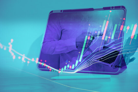 Stock market data on digital LED display. Fundamental and technical analysis with candle stick graph chart of stock market trading to represent about Bullish and Bearish point.