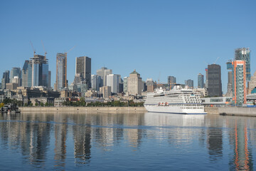 Viking cruiseship or cruise ship liner Star in port of Montreal, Canada on sunny day on St....
