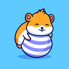 Cute hamster hugging ball cartoon illustration