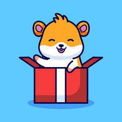 Cute hamster gift surprise cartoon illustration