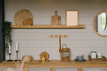 Kitchen accessories and decor in a Scandinavian-style wooden kitchen