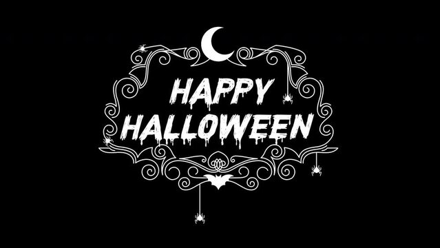 happy halloween title, text inside Floral frame motion graphics video transparent background with alpha channel