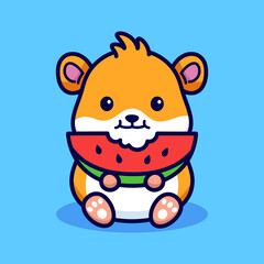 Cute hamster eating watermelon illustration