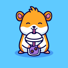 Cute hamster drinking boba illustration