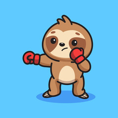 Cute sloth boxing illustration