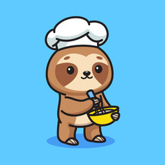 Cute sloth cooking illustration