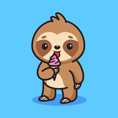 Cute sloth eating ice cream illustration