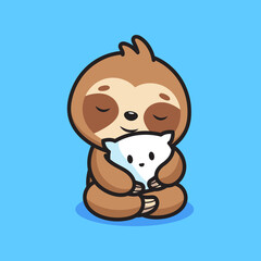 Cute sloth hugging cute pillow illustration © yellowline