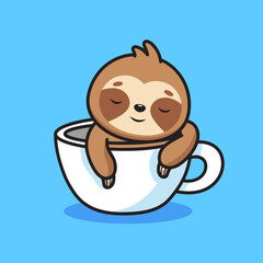 Cute sloth sleeping in cup illustration