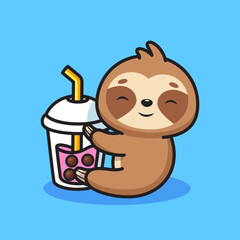 Cute sloth drink boba illustration