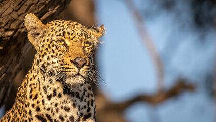 Portrait of a male leopard ( Panthera Pardus) in beautiful light, Sabi Sands Game Reserve, South Africa.