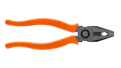 Pliers with orange plastic handles on a white background. 3d rendering.