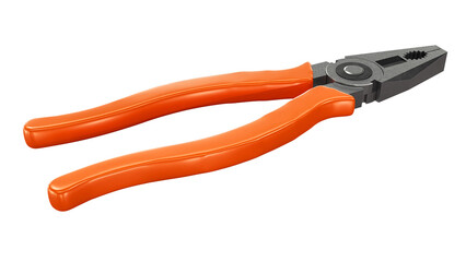 Pliers with orange plastic handles on a white background. 3d rendering.