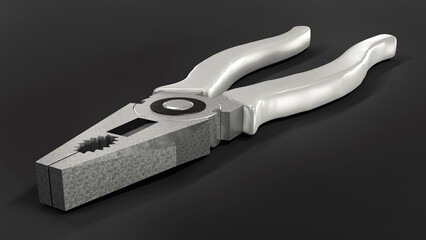 Pliers with  plastic handles on a Black background. 3d rendering.
