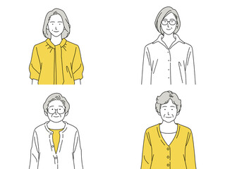 Fototapeta premium 人物イラスト 女性 セット 正面 シニア