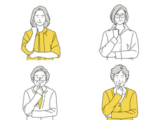 人物 イラスト 女性 セット 正面 考える シニア