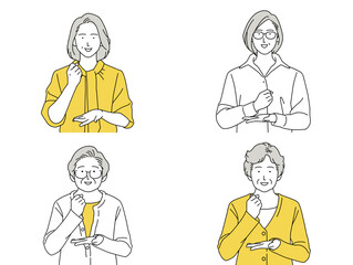 人物イラスト 女性 セット 正面 なるほど 了解 シニア
