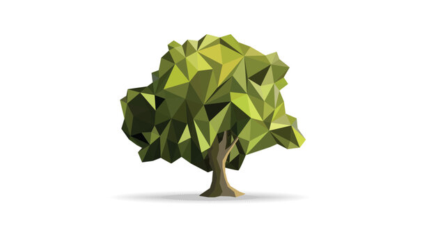 Tree polygon modelling vector icons, green leaf and white background.