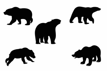 Bear Silhouettes in different poses as stock illustration