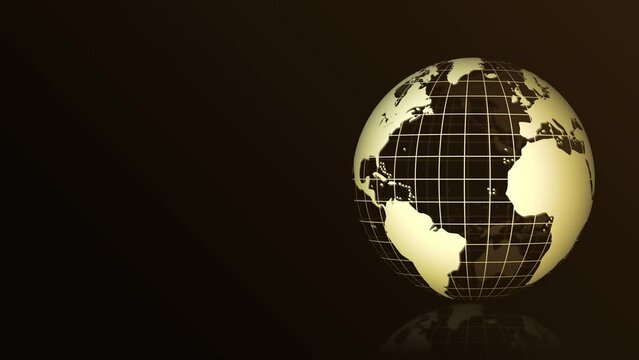Rotating 3d Globe with a grid over dark background. moving world map with globe