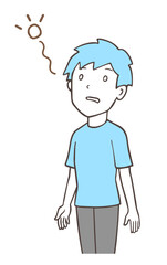 白目をむく男性、頭がぼんやりしている人、ポケーっとする、無気力、シンプルな色