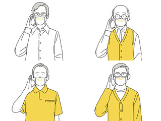 人物イラスト 男性 セット 呼びかける 呼ぶ シニア
