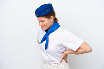 Airplane stewardess woman isolated on white background suffering from backache for having made an effort