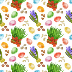 Digital pattern with Nowruz flowers, food and thinks. Transparent layer.