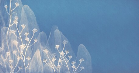 Painting of Abstract white flowers. leaf and petal. Romantic artwork. nature art