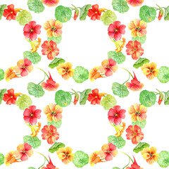 watercolor seamless pattern with colorful flowers. Transparent layer