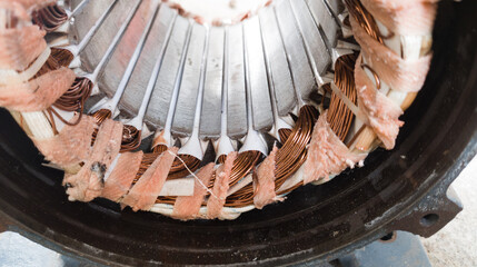 Disassemble three-phase electric motor, electric motor winding.