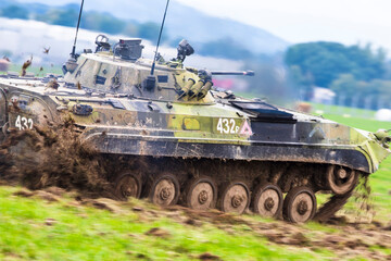 Fototapeta premium Ostrava Czech Republic 2022-09-15 The BMP-2 is an amphibious infantry fighting vehicle introduced in the 1980s in the Soviet Union, following on from the BMP-1 of the 1960s.