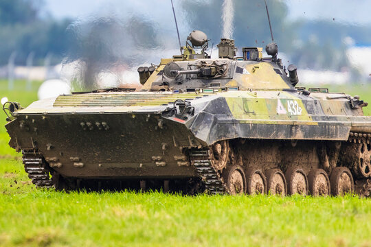 Ostrava Czech Republic 2022-09-15
The BMP-2  is an amphibious infantry fighting vehicle introduced in the 1980s in the Soviet Union, following on from the BMP-1 of the 1960s.