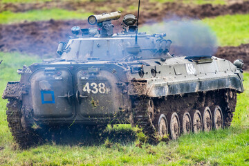 Fototapeta premium Ostrava Czech Republic 2022-09-15 The BMP-2 is an amphibious infantry fighting vehicle introduced in the 1980s in the Soviet Union, following on from the BMP-1 of the 1960s.