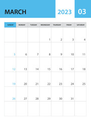 March 2023 template, Calendar 2023 template vector, planner monthly design, desk calendar 2023, wall calendar design, minimal style, advertisement, poster, printing media, simple creative vector