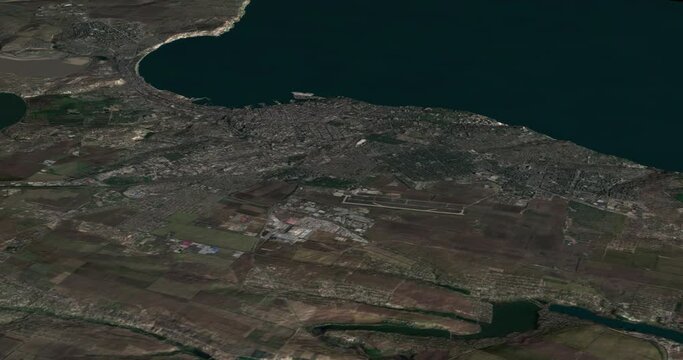Odesa map rotate 360 loop ccw with 3d relief 4K satellite ground height