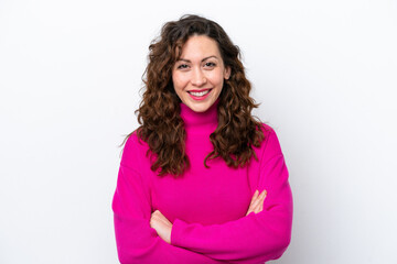 Young caucasian woman isolated on white background keeping the arms crossed in frontal position