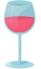 Glass of Red or Rose Wine Isolated On Transparent Background in Flat Style