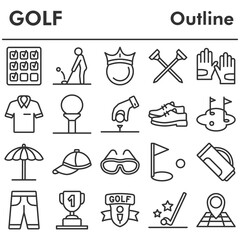 Golf icons set - icon, illustration on white background, outline style