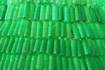 Abstract background or texture of green plastic bottles.