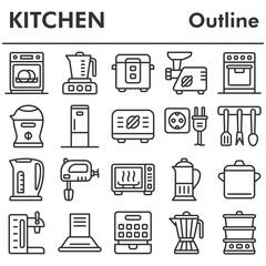 Kitchen icons set - icon, illustration on white background, outline style