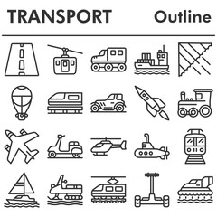 Transport icons set - icon, illustration on white background, outline style