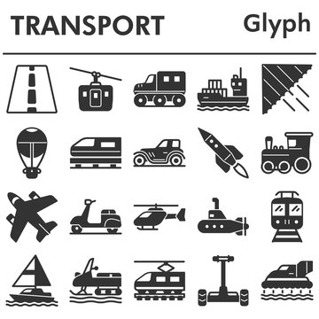 Transport icons set - icon, illustration on white background, glyph style