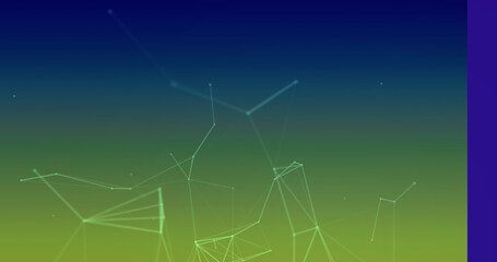 Images of network of connections on blue and yellow background